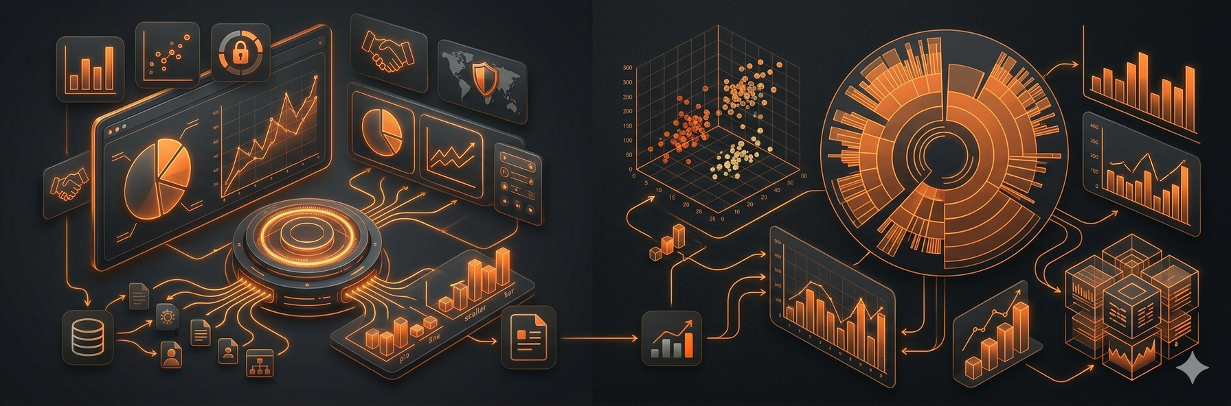 Business charts and data visualizations for boardroom presentations